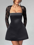 Elegant Sequin Panel Long Sleeve Mini Dress