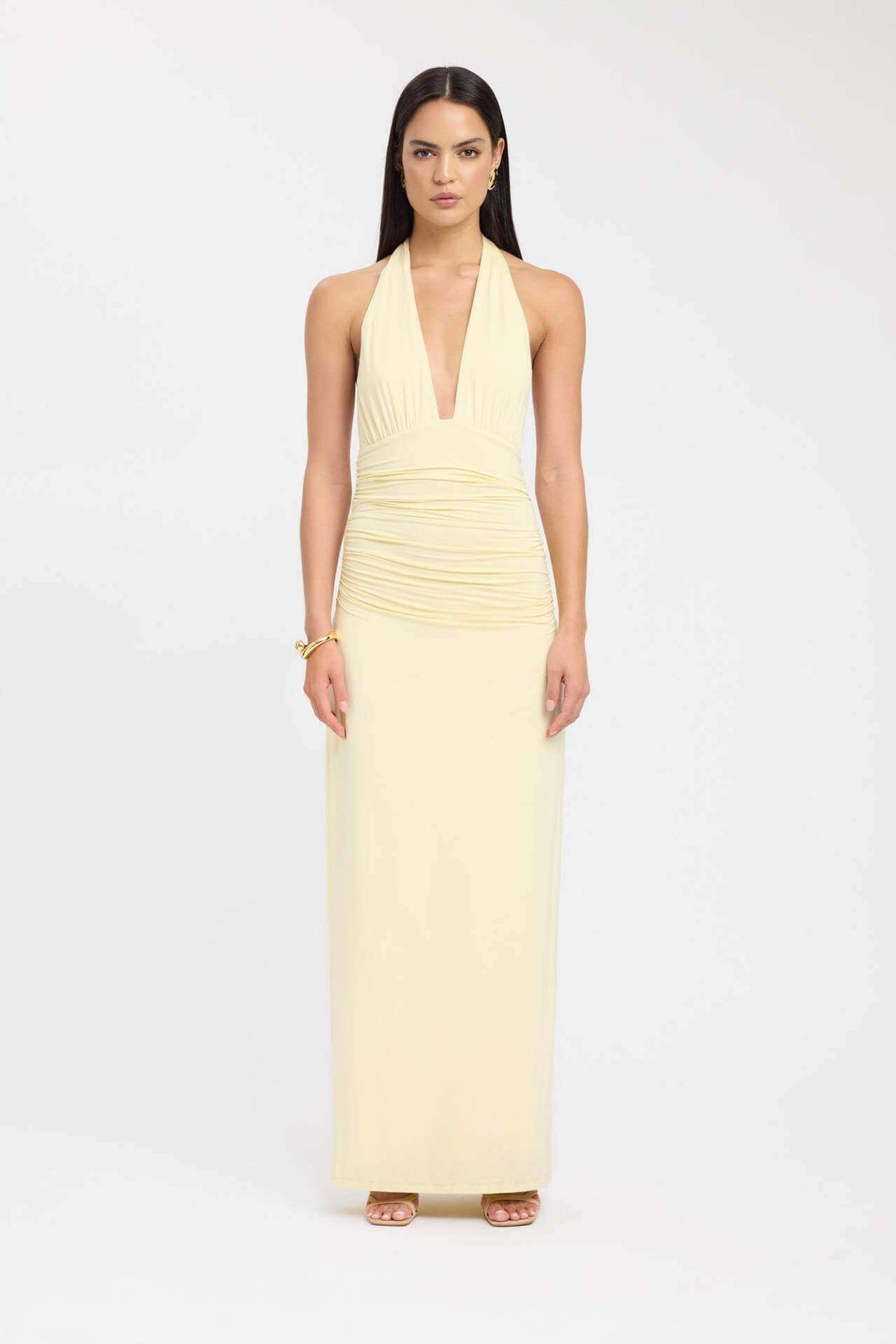 Aurohaya Lucienne Deep V-Strap Backless Mini Dress Yellow