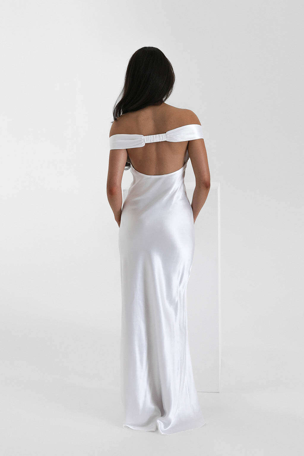 Aurohaya Félicité Satin Off-Shoulder Maxi Dress