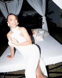 Bellevue Satin Floral Rose Halter Maxi Dress