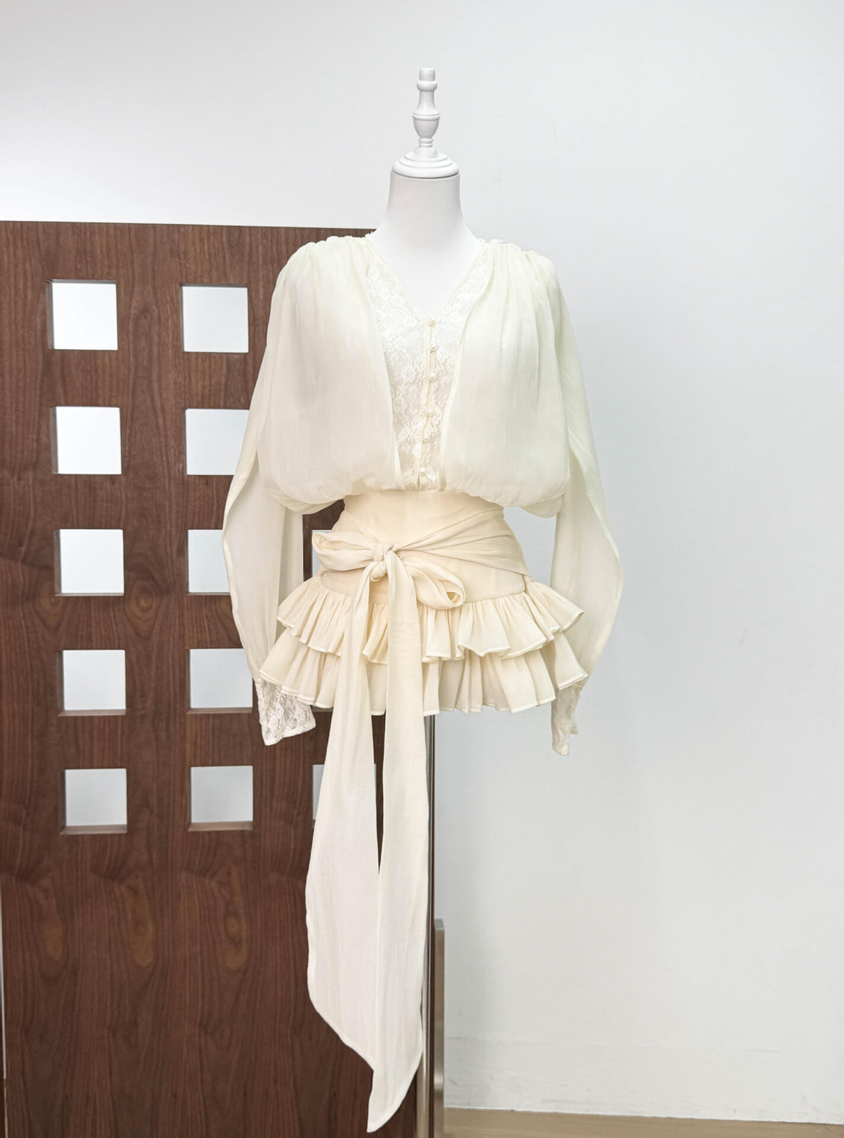 Aurohaya Soline Lace Mini Dress Beige