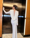 Lumière Long Sleeve Deep V Maxi Dress