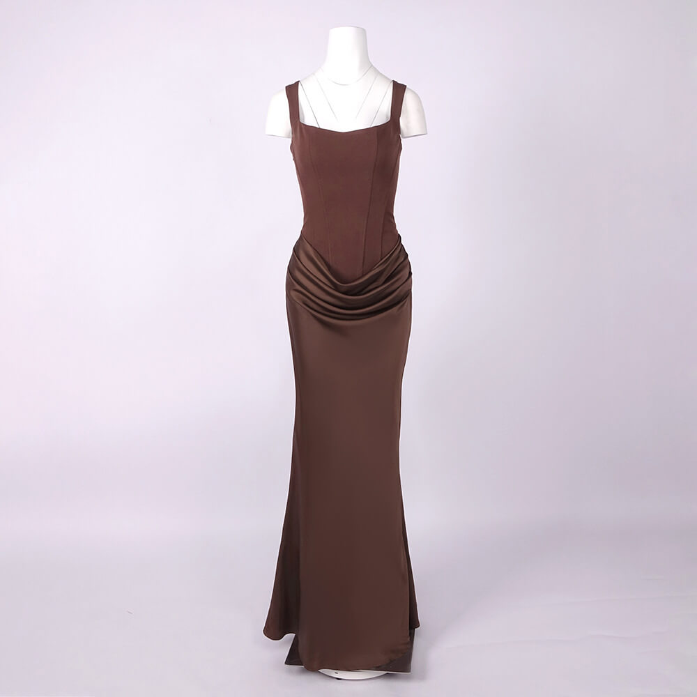Hortense Square Neck Corset Maxi Dress / Brown