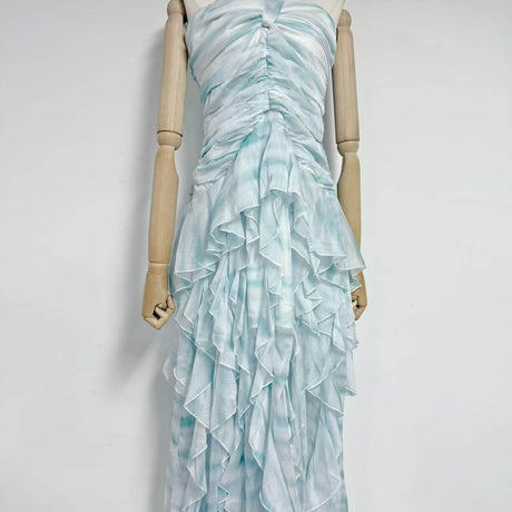 Aurohaya Mila Ruffle Halter Maxi Dress