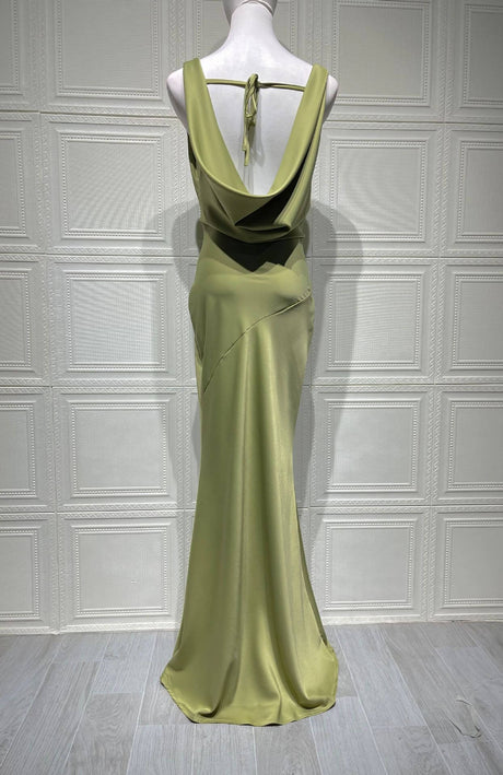 Aurohaya Élodie Satin Cowl-Neck Slip Maxi Dress
