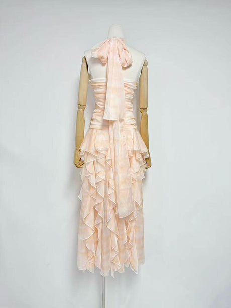 Aurohaya Mila Ruffle Halter Maxi Dress