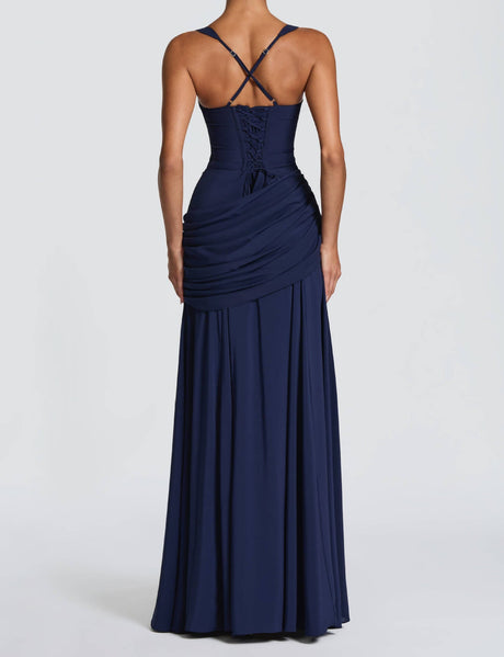 Victoire Square Neck Elegant Maxi Dress / Navy