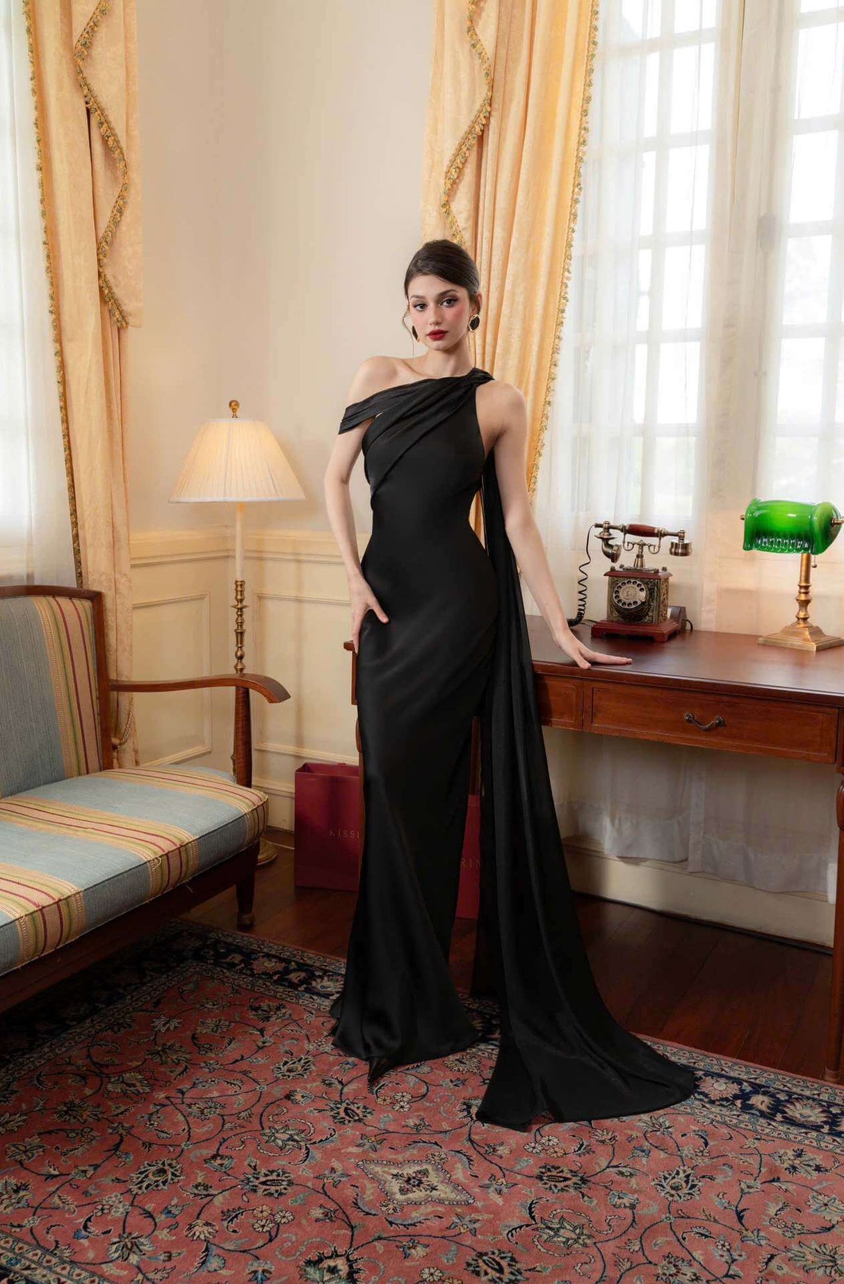Aurohaya Adeline One-Shoulder Satin Maxi Dress