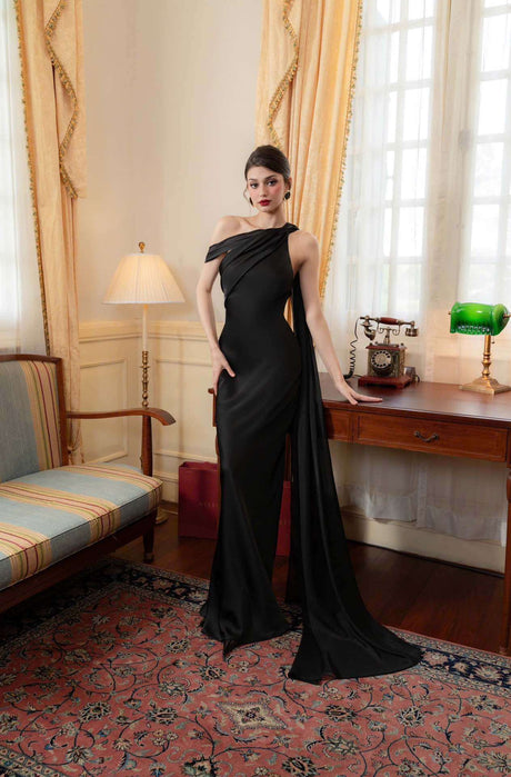 Aurohaya Adeline One-Shoulder Satin Maxi Dress