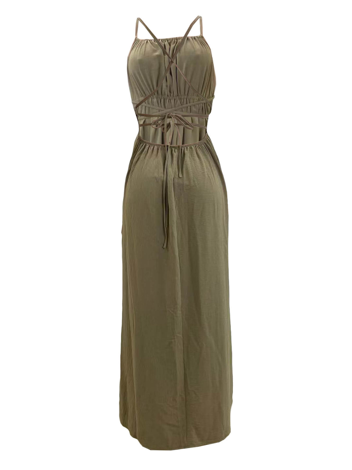 Aurohaya Tube Top Lace Up Side Slit Dress