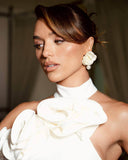 Bellevue Satin Floral Rose Halter Maxi Dress