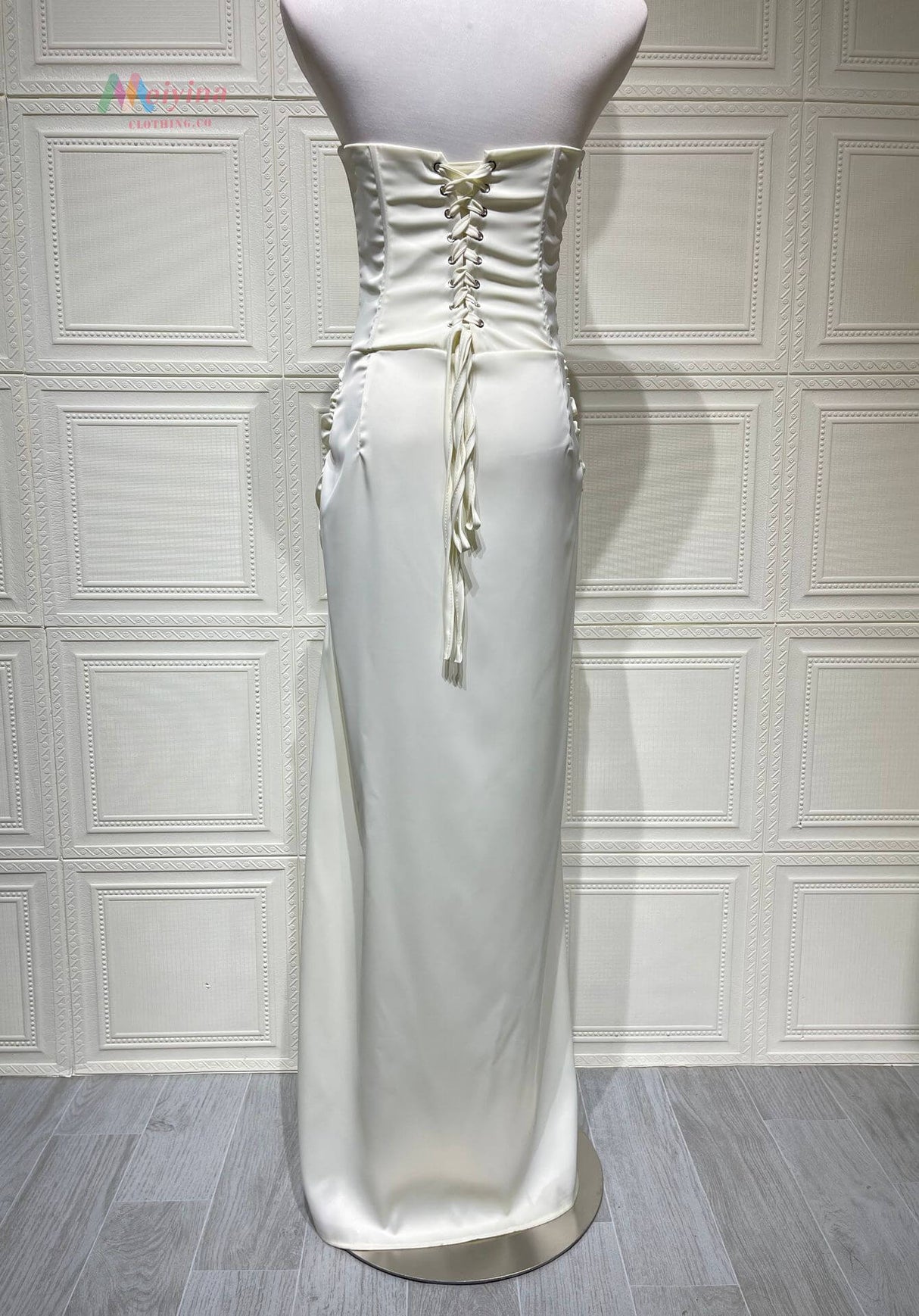 Aurohaya Clotilde Elegant Twist Satin Slit Maxi Dress