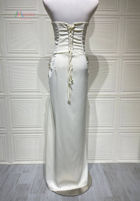 Aurohaya Clotilde Elegant Twist Satin Slit Maxi Dress