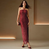 Jade Ruched Halter Neck Maxi Dress