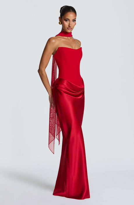 Aurohaya Coline Elegant Strapless Satin Maxi Dress