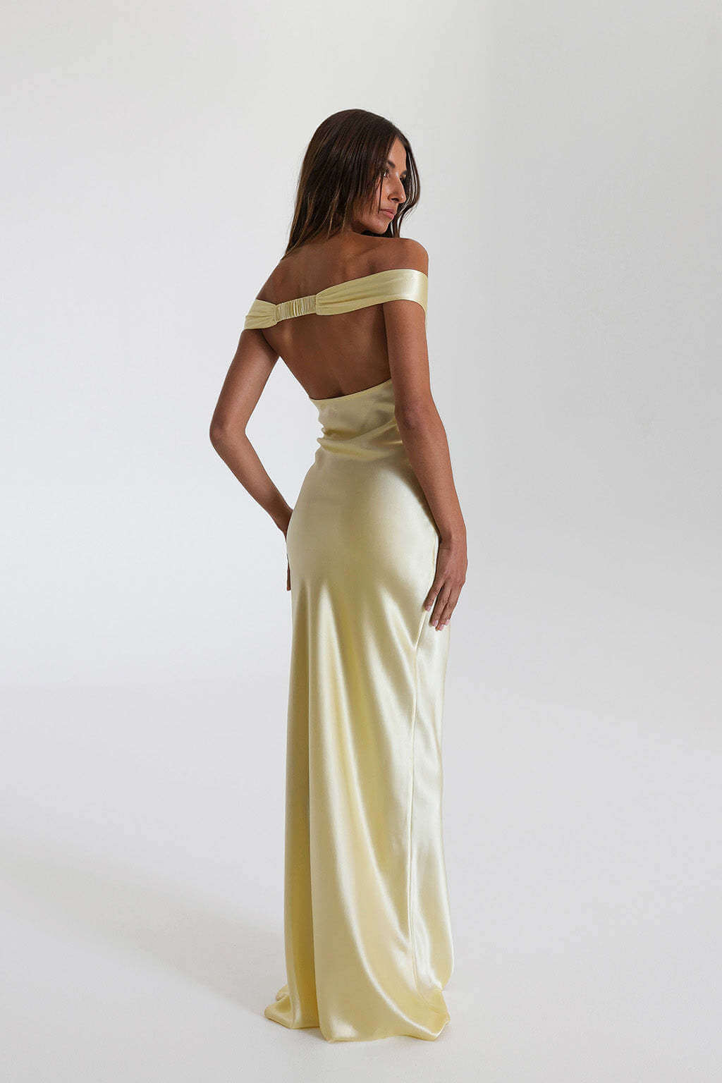 Aurohaya Félicité Satin Off-Shoulder Maxi Dress