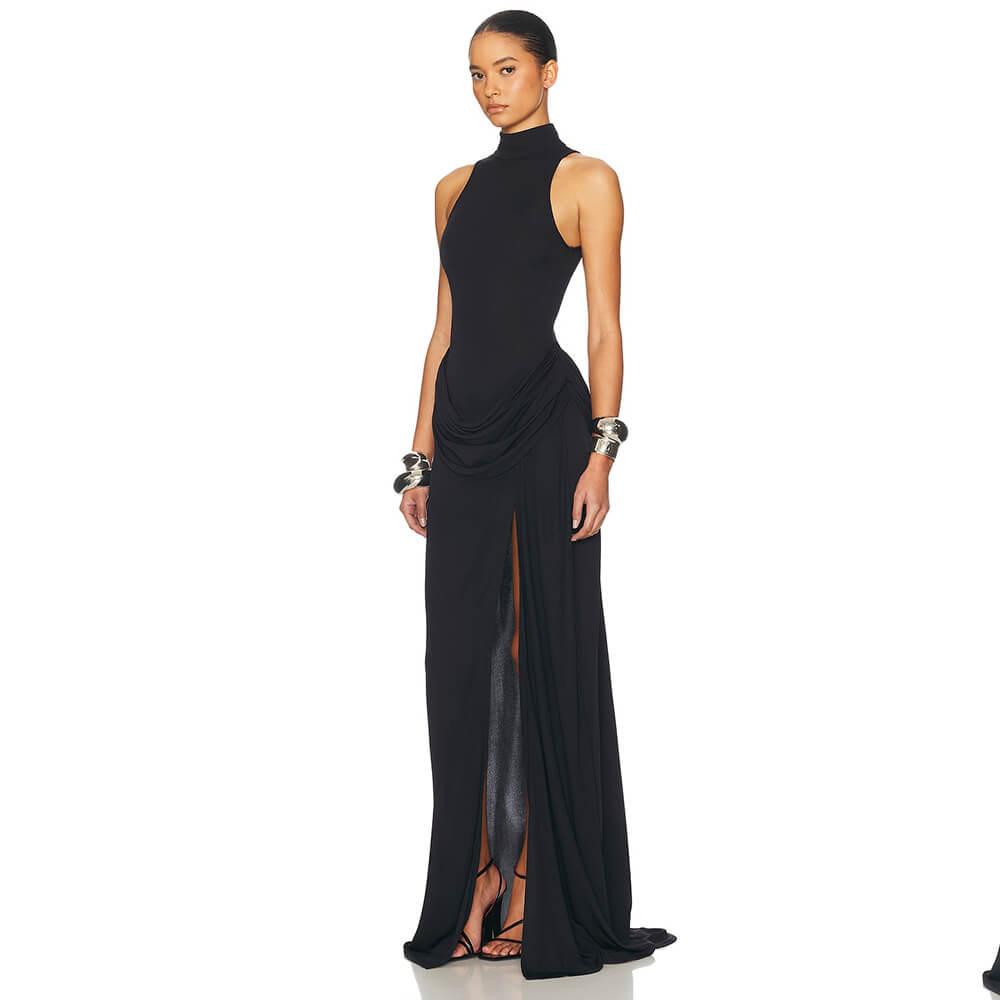 Aurohaya Selyra High-Neck Ruched Maxi Dress
