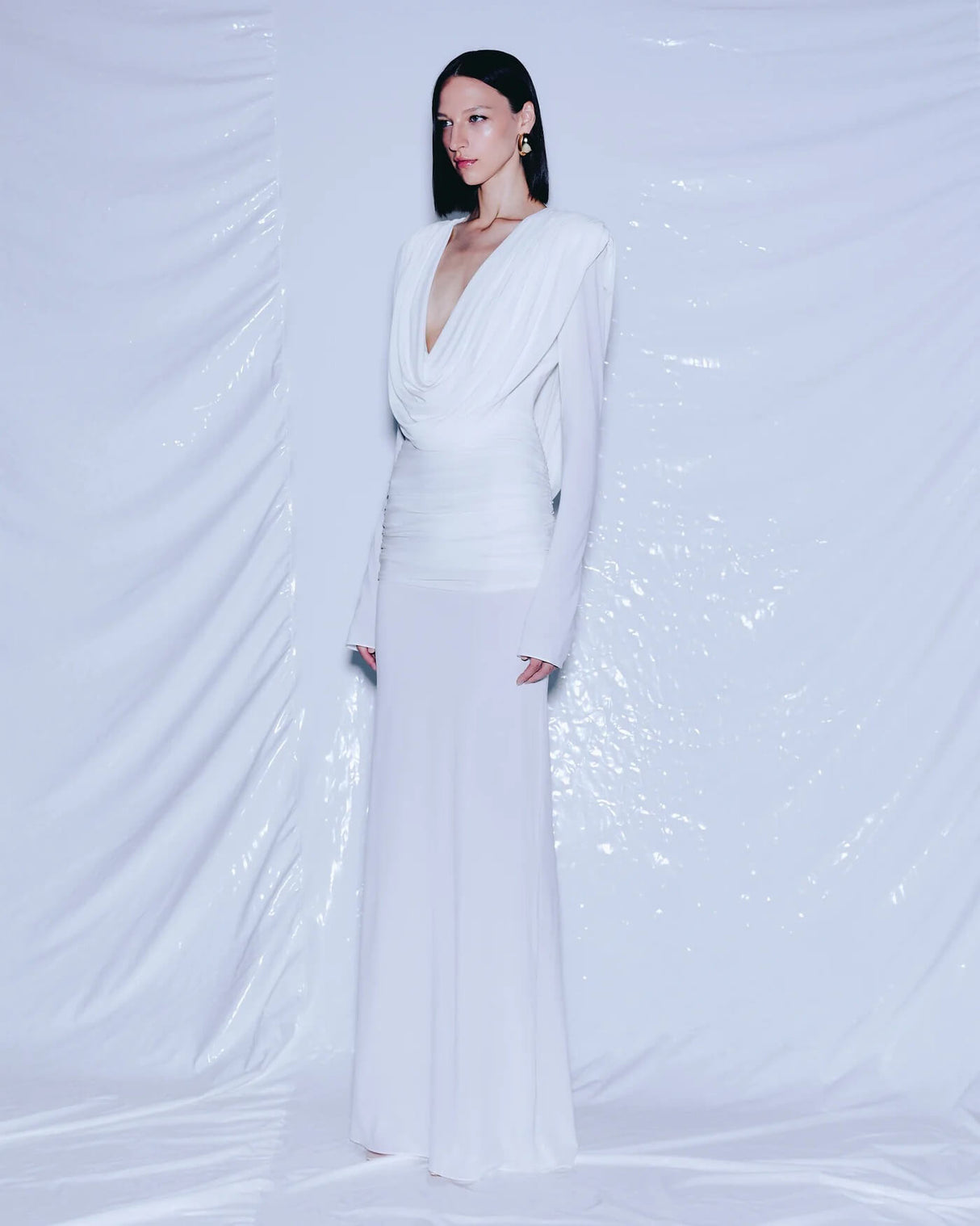 Aurohaya Lumière Long Sleeve Deep V Maxi Dress