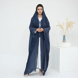 Solid Color Island Wrinkle Dress Abaya with Hijab