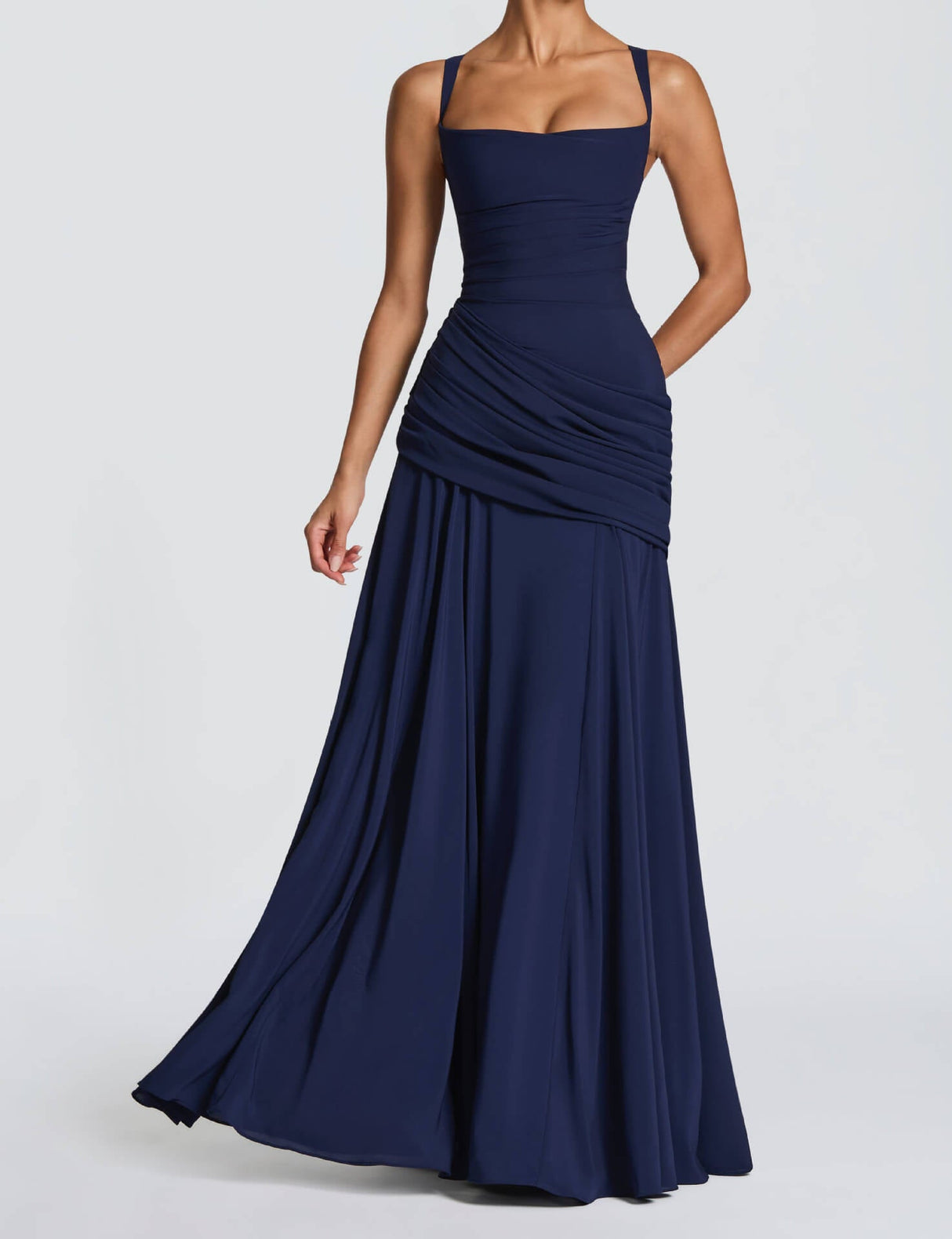 Victoire Square Neck Elegant Maxi Dress / Navy