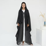 Solid Color Island Wrinkle Dress Abaya with Hijab