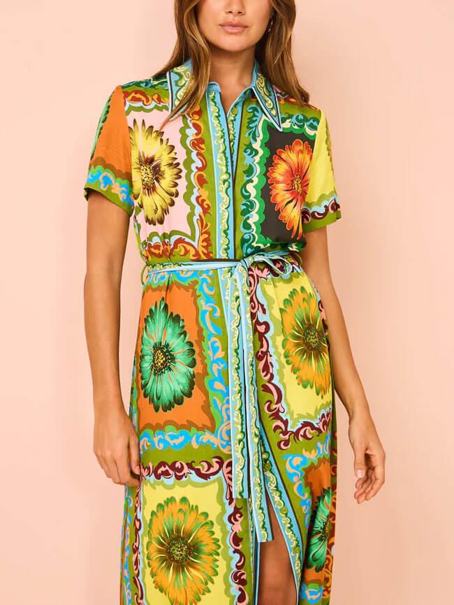 Aurohaya Special Sunflower Print Midi Dress