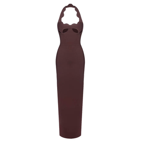 Aurohaya Noisette Halter Cut-Out Bodycon Maxi Dresses Brown