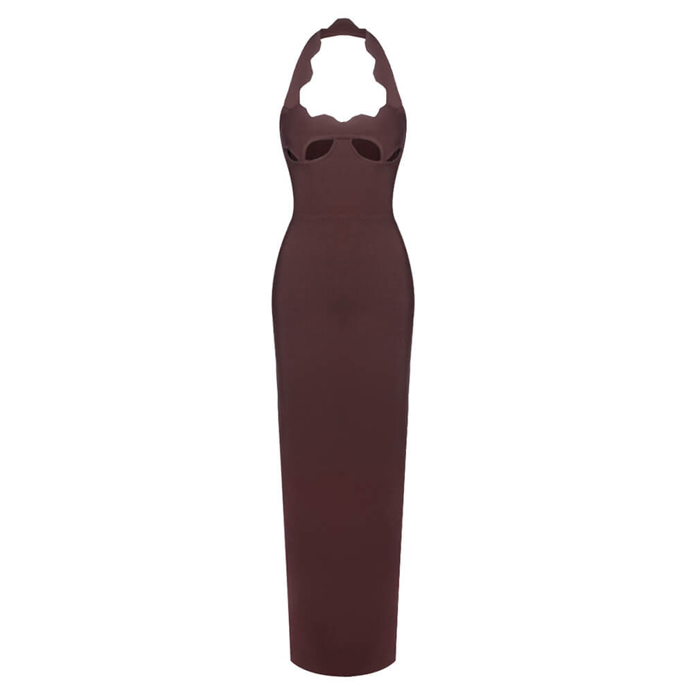 Aurohaya Noisette Halter Cut-Out Bodycon Maxi Dresses
