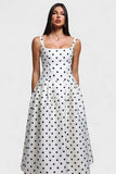 Madeleine Polka Dot Square Neck A-Line Maxi Dress