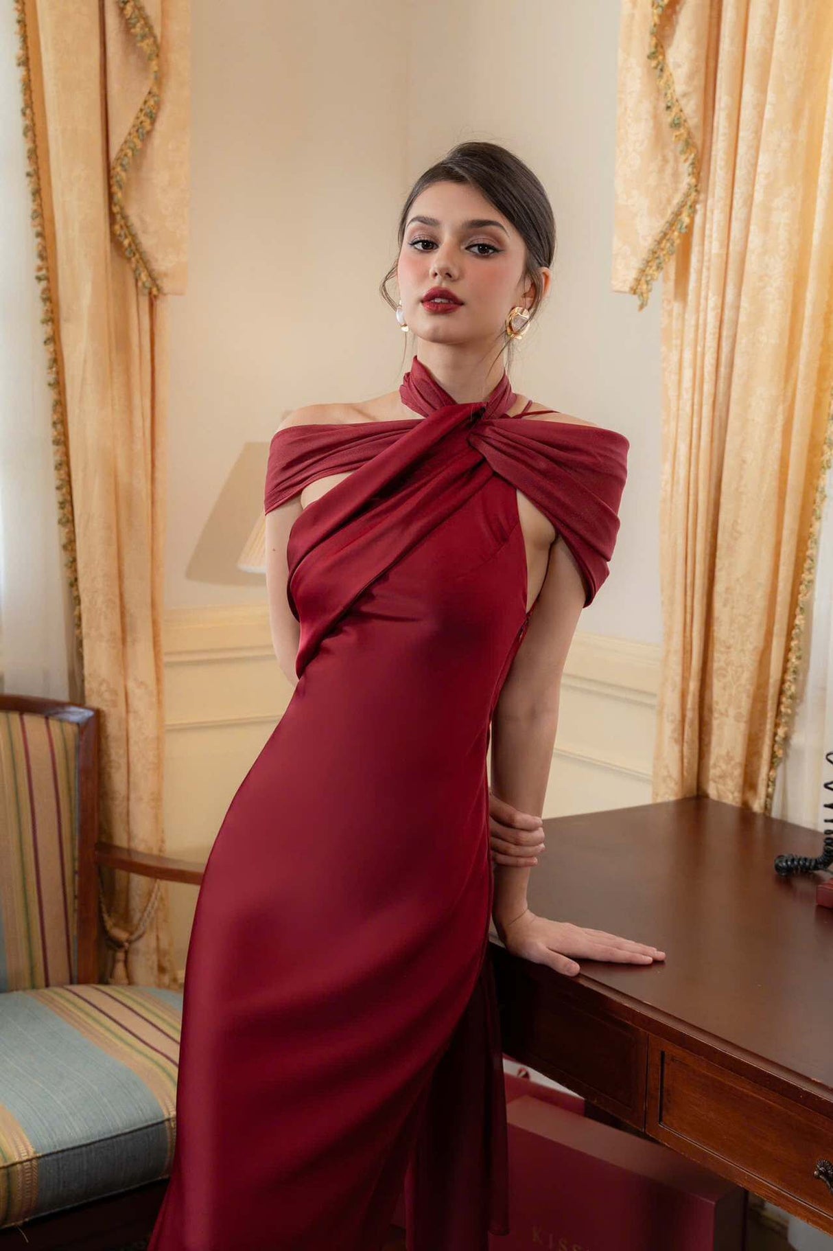 Aurohaya Adeline One-Shoulder Satin Maxi Dress