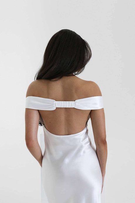 Aurohaya Félicité Satin Off-Shoulder Maxi Dress