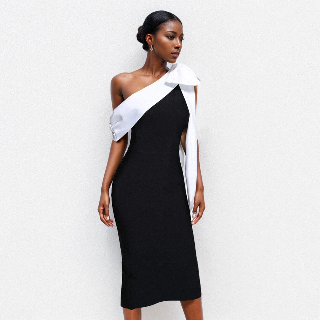 Aurohaya Inès One Shoulder Elegant Midi Dress