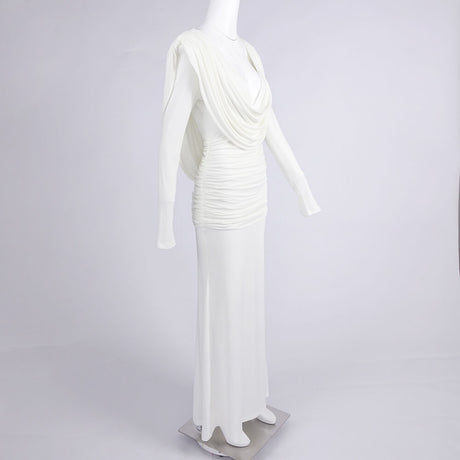 Aurohaya Lumière Long Sleeve Deep V Maxi Dress