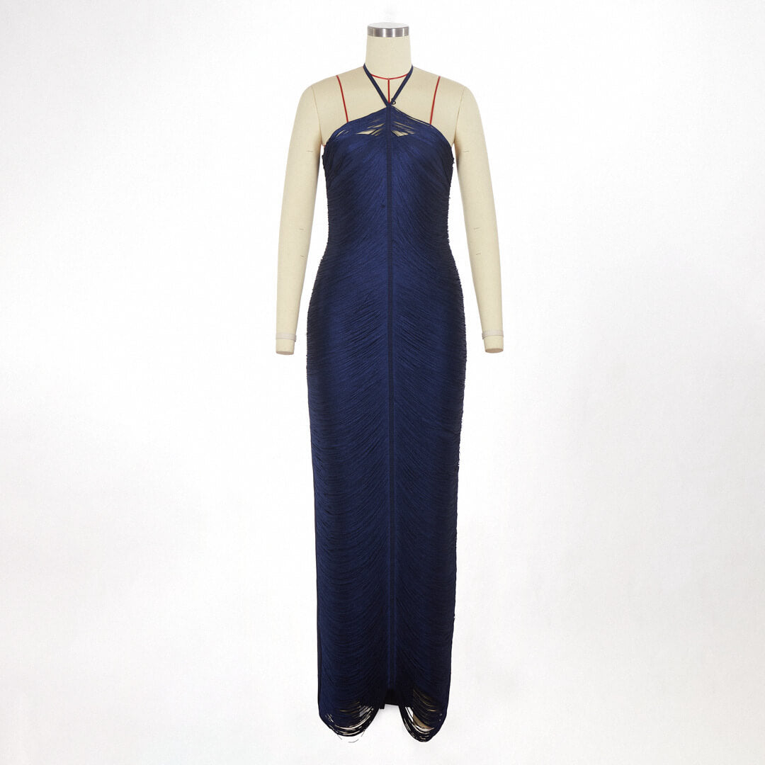 Aurohaya Jade Ruched Halter Neck Maxi Dress