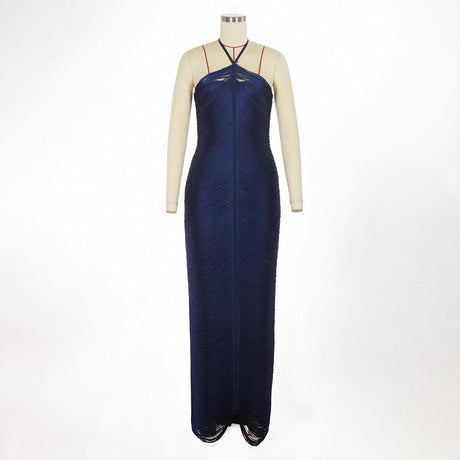 Aurohaya Jade Ruched Halter Neck Maxi Dress