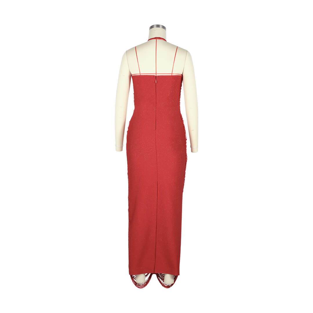 Aurohaya Jade Ruched Halter Neck Maxi Dress