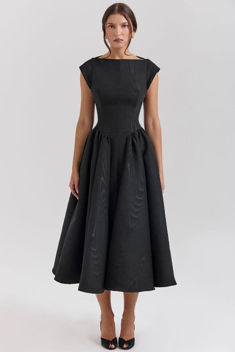 Aurohaya Pauline Round Neck Sleeveless Midi Dress Black