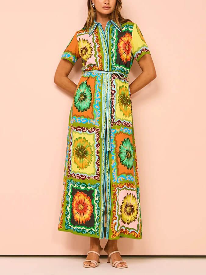 Aurohaya Special Sunflower Print Midi Dress Multi-Color