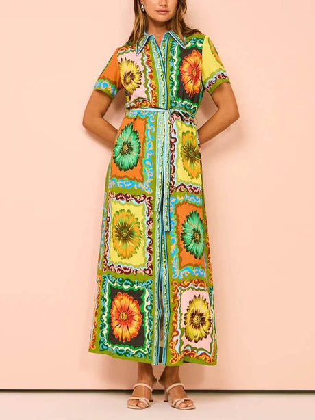 Aurohaya Special Sunflower Print Midi Dress Multi-Color