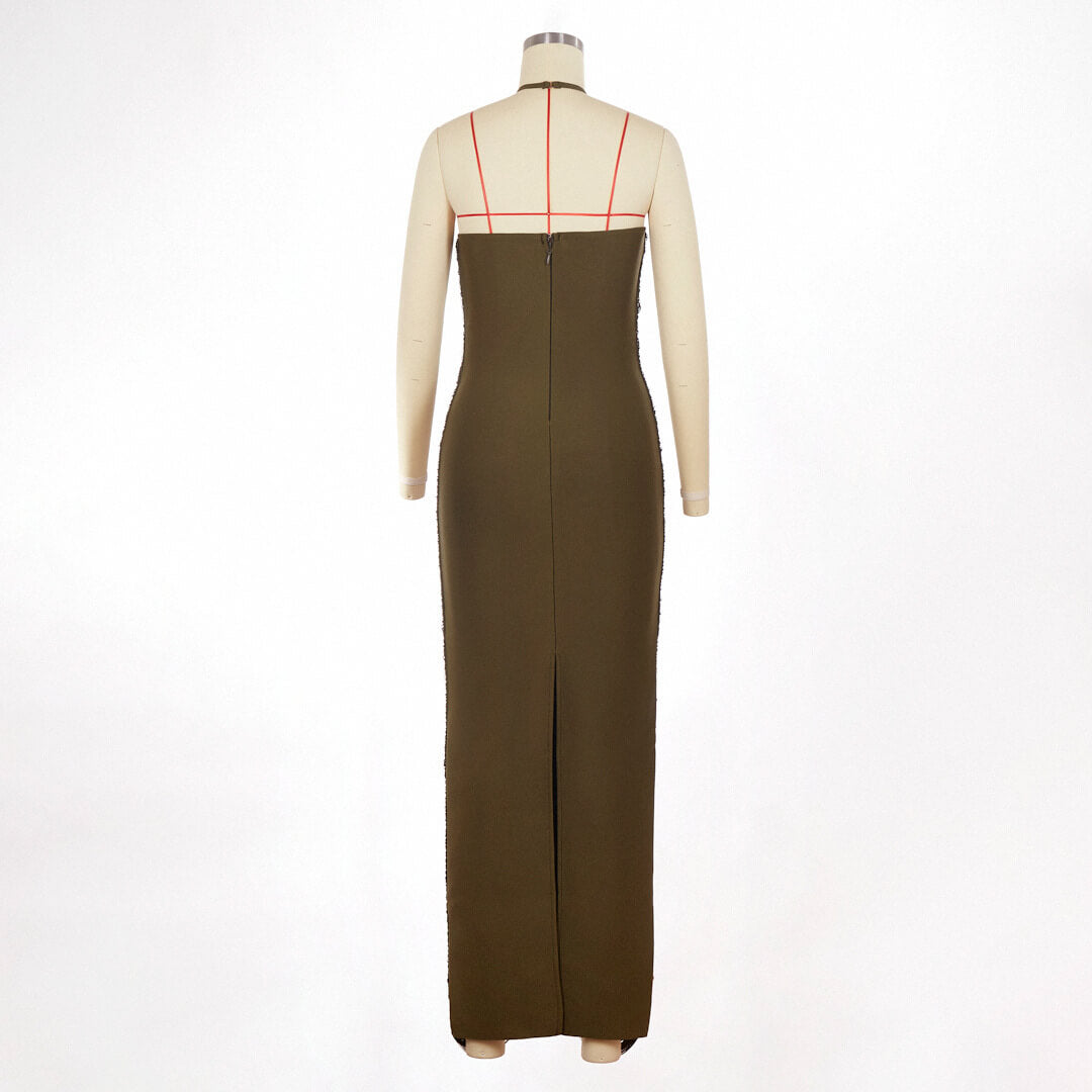 Aurohaya Jade Ruched Halter Neck Maxi Dress