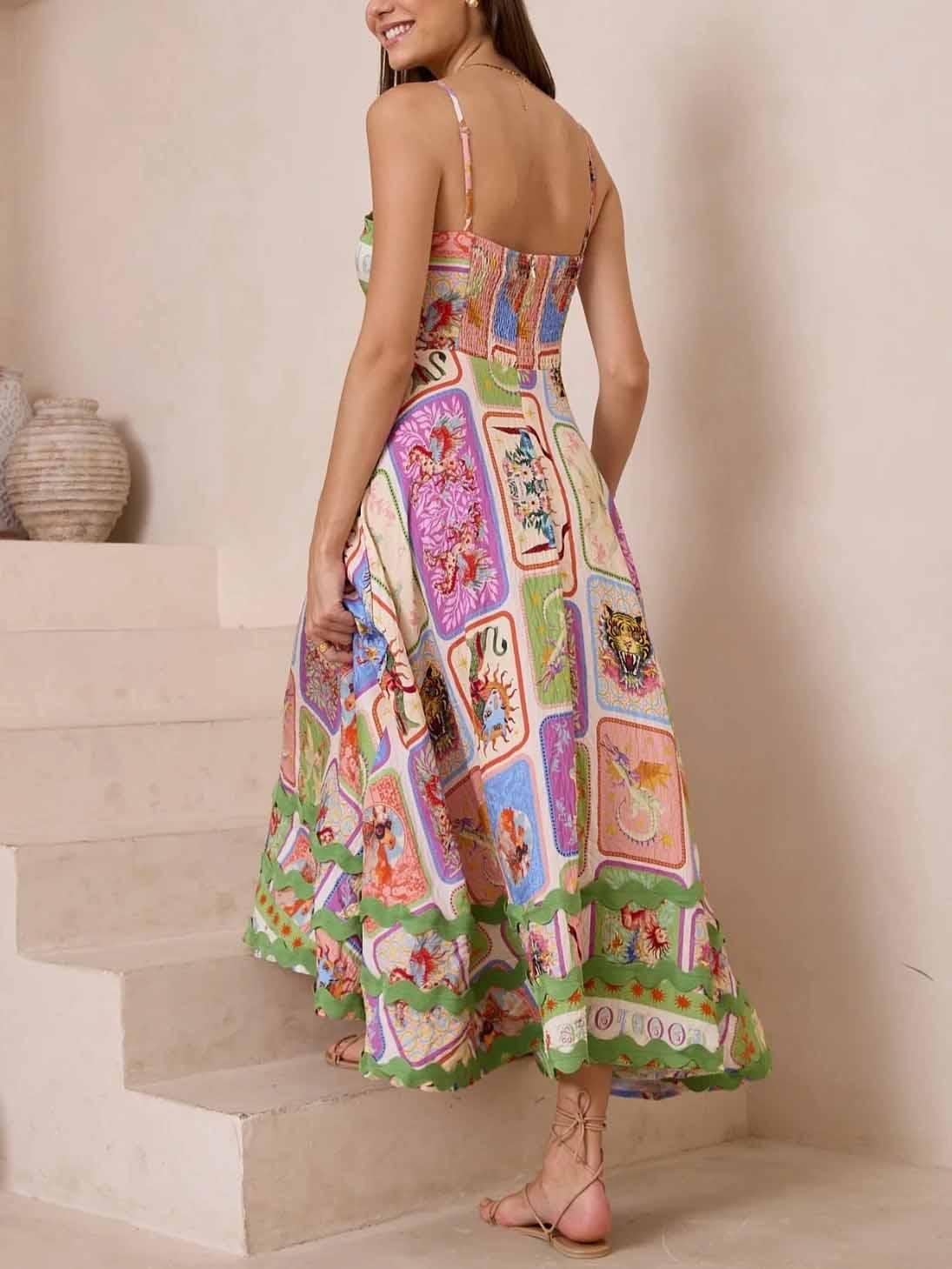 Aurohaya Unique Painted Print Sleeveless Lace Maxi Dress