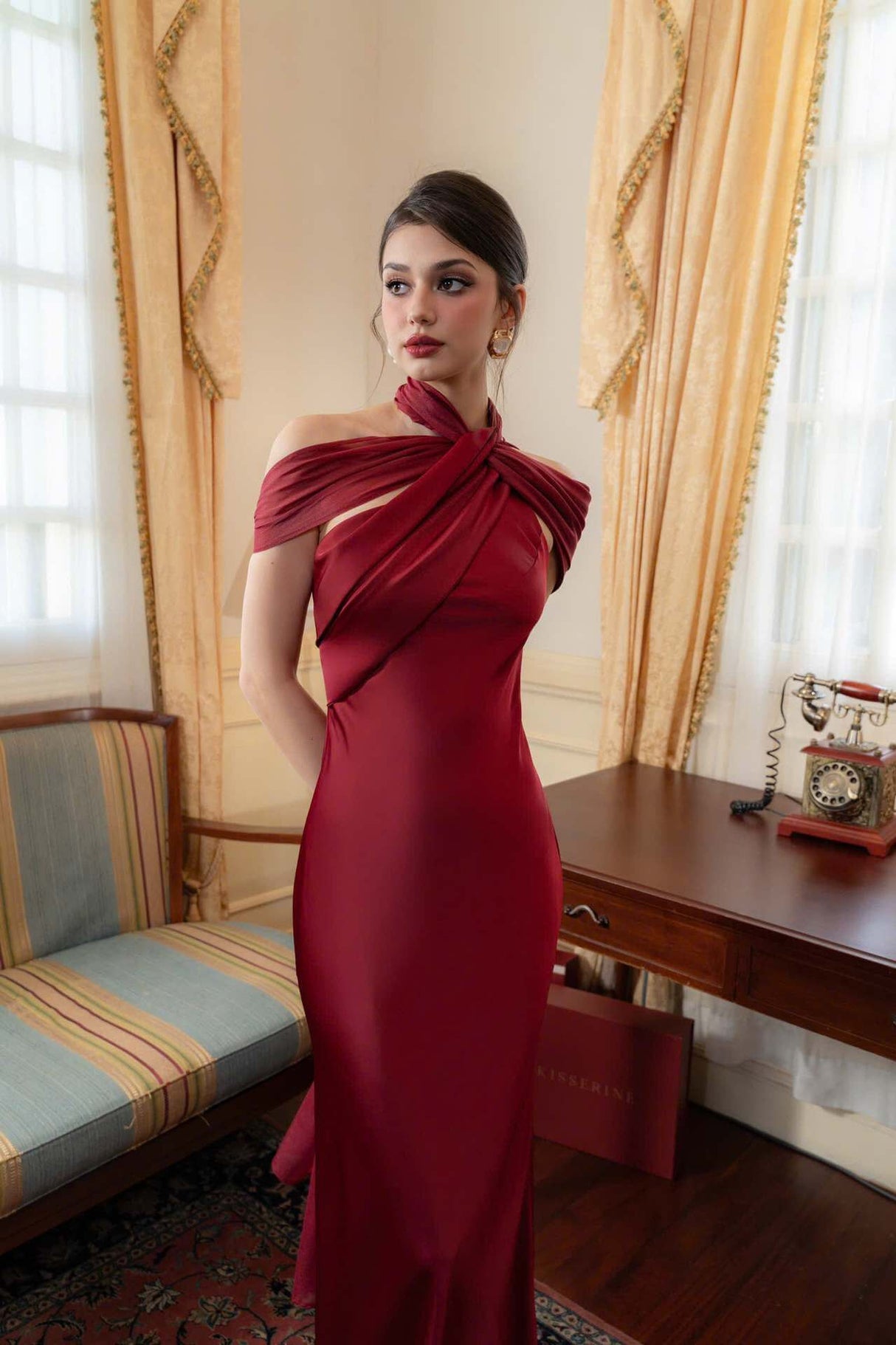 Aurohaya Adeline One-Shoulder Satin Maxi Dress