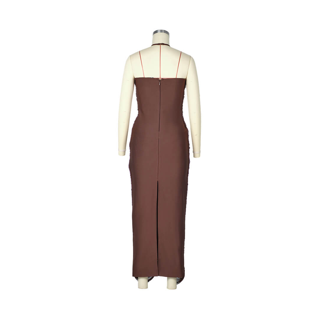 Aurohaya Jade Ruched Halter Neck Maxi Dress
