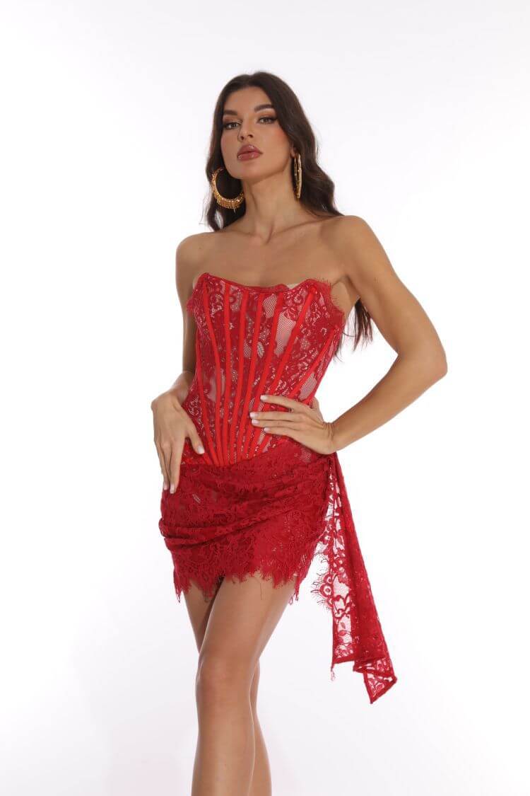 Aurohaya Dominique Strapless Lace Corset Mini Dress