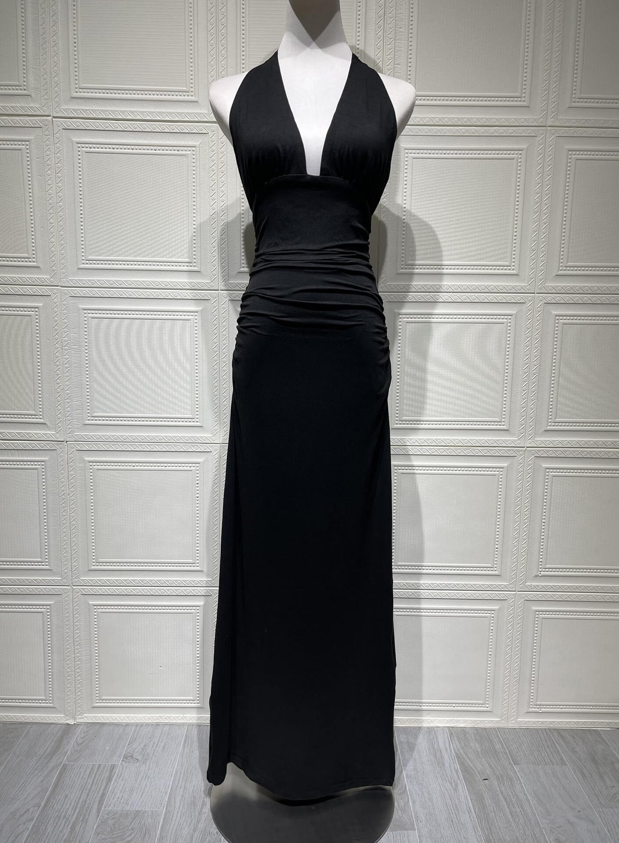 Aurohaya Lucienne Deep V-Strap Backless Mini Dress Black