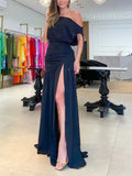 Elegant Slant Neck Slit Floor-Mounting Maxi Dress