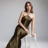 Jade Ruched Halter Neck Maxi Dress