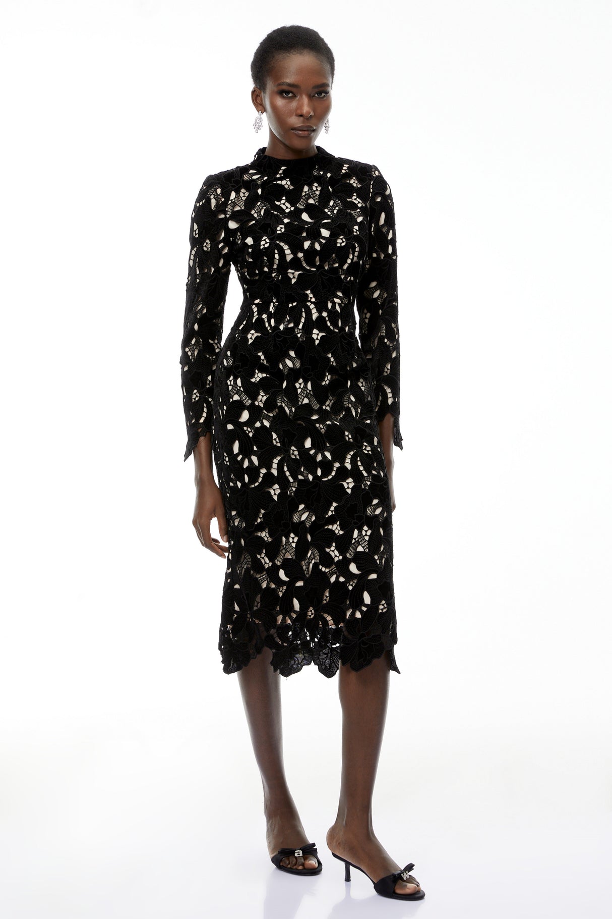 Aurohaya Hafdis Black Floral Embroidered Midi Dress