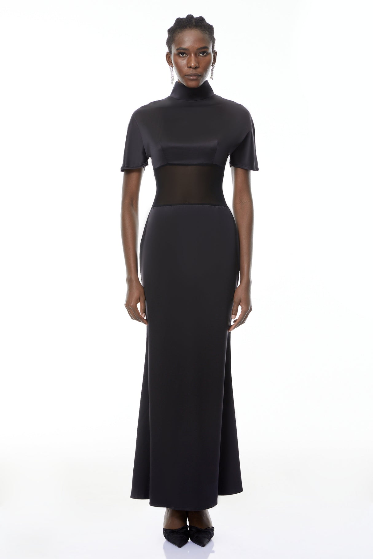 Aurohaya Odelia Black High Neck Sheer Maxi Dress