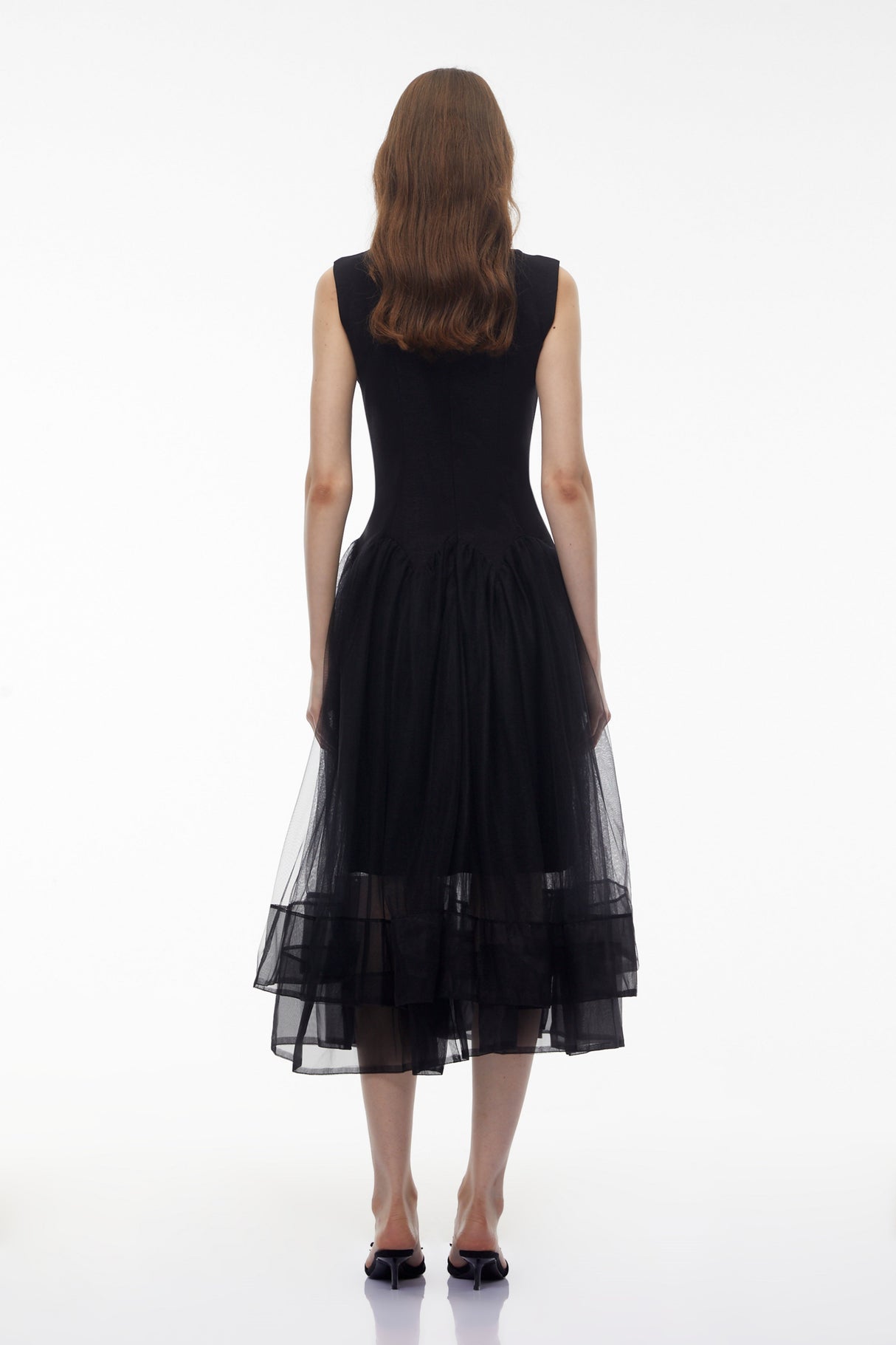 Aurohaya Ofra Black Pearl Pleated Midi Dress
